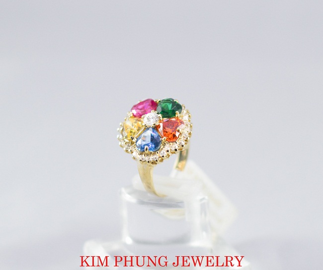 Nhẫn hoa ngũ sắc 18k